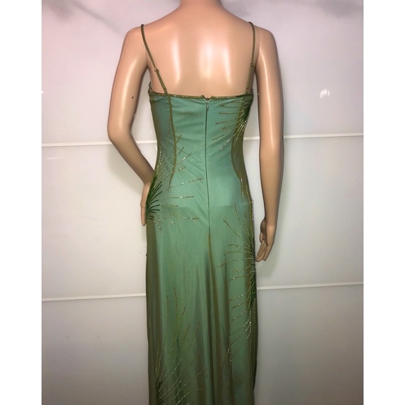 BCBG Long Olive Beaded Prom Dress - Picture 2 of 6